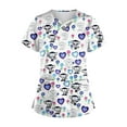 thumbnail image 1 of Women's Nurse Uniforms Summer Love Heart Printed V-Neck Breathable Scrub Tops Short Sleeve Professionals Soft Stretch Valentine's Day T-Shirts with Pockets white 4X-Large, 1 of 4