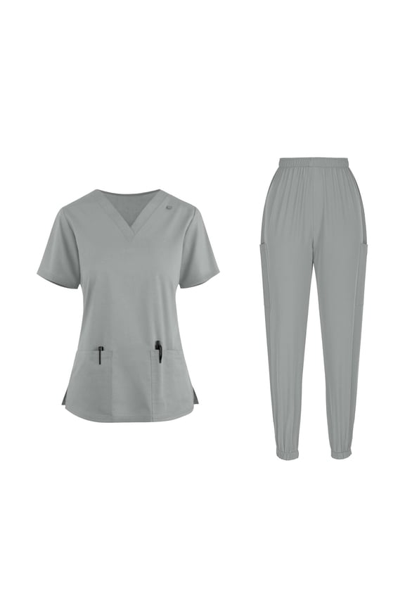 Women's Nurses Elastic Waist Casual Short Sleeve Scrub Tops and Long Pants Sets Nurse's Uniform Lounge Set with Pocket