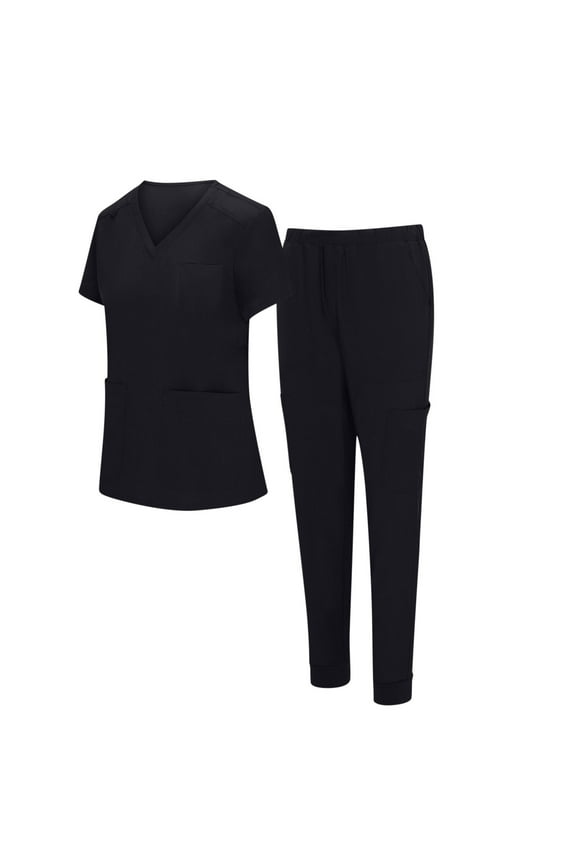 Women's Nurses Sets Tunic Top Solid Color Lightweight V-Neck Protective Clothing Suits with Pockets