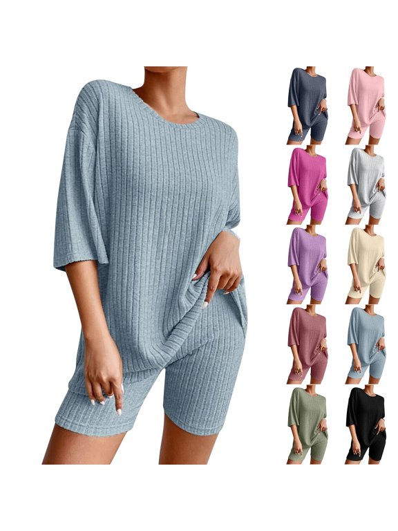 Women's Nursing 2 Piece Outfit Maternity Breastfeeding Set Ribbed Zipper Short Shirts Pregnancy Shorts with Pockets