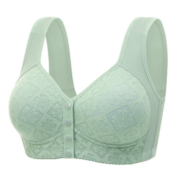 BLTIBY Front Closure Bras for Women Seamless Lace Wireless Solid Color Plus Size Bra No Underwire Breathable Comfort Everyday Bralettes Green XL