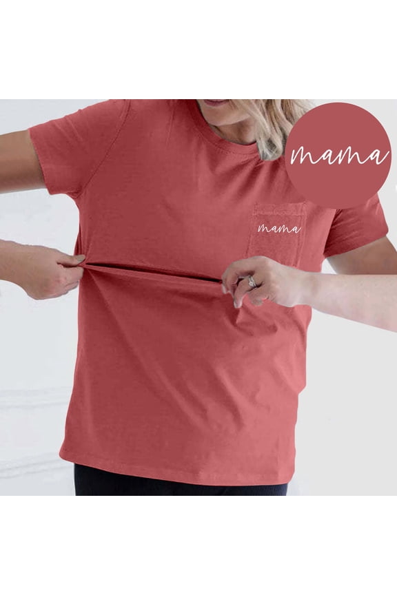 Women's Nursing Shirts with Zipper Pocket - Comfort Breastfeeding Tops, Soft Maternity Tees for Moms, Short Sleeve Crew Neck,Size for M