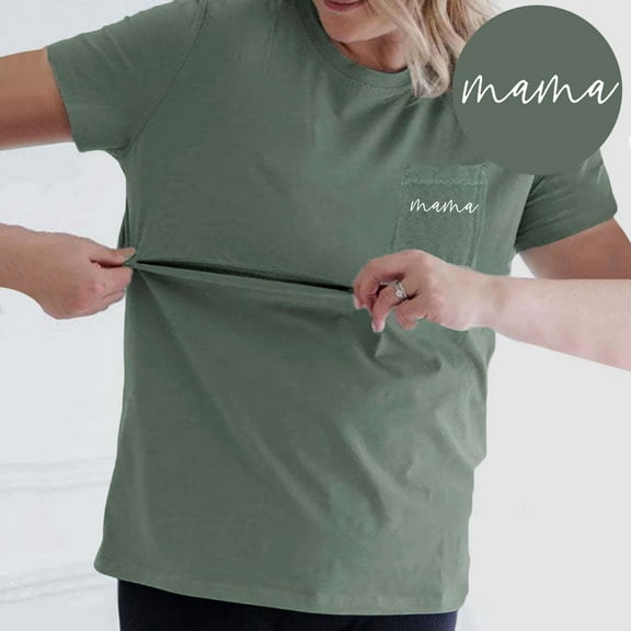 Women's Nursing Shirts with Zipper Pocket - Comfort Breastfeeding Tops, Soft Maternity Tees for Moms, Short Sleeve Crew Neck,Size for S