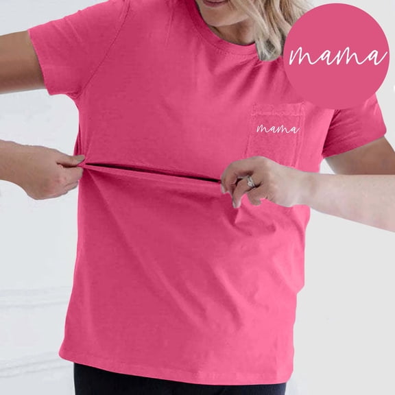 Women's Nursing Shirts with Zipper Pocket - Comfort Breastfeeding Tops, Soft Maternity Tees for Moms, Short Sleeve Crew Neck,Size for XL