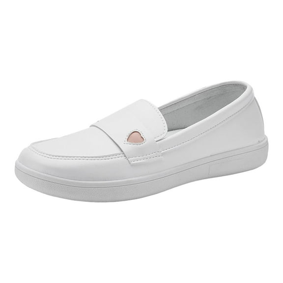 Women's Nursing Shoes Nurse Loafers Casual Shoes White Walking Slip on Shoes Heart 38