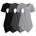 thumbnail image 1 of Women's Nursing Tops 3-Pack - Short Sleeve Crew Neck Breastfeeding Shirts, Solid Color Asymmetrical Maternity Tees for Moms,Size for XXL, 1 of 8