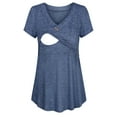 thumbnail image 1 of Women's Nursing Tops V-Neck Short Sleeve Breastfeeding Shirts Clothes Blue L, 1 of 6