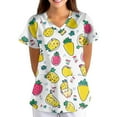 thumbnail image 1 of Women's Nursing Uniform Graphic Print Scrub Tops Summer Short Sleeve V Neck Workwear Stretchy Working Scrubs, 1 of 5
