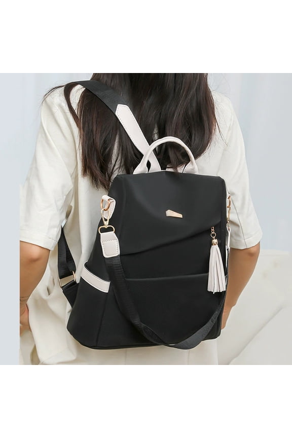 Women’s Nylon Anti-theft Backpack Tassel Decorative Casual Travel Female Shoulder Bag Large Capacity Student School Pack