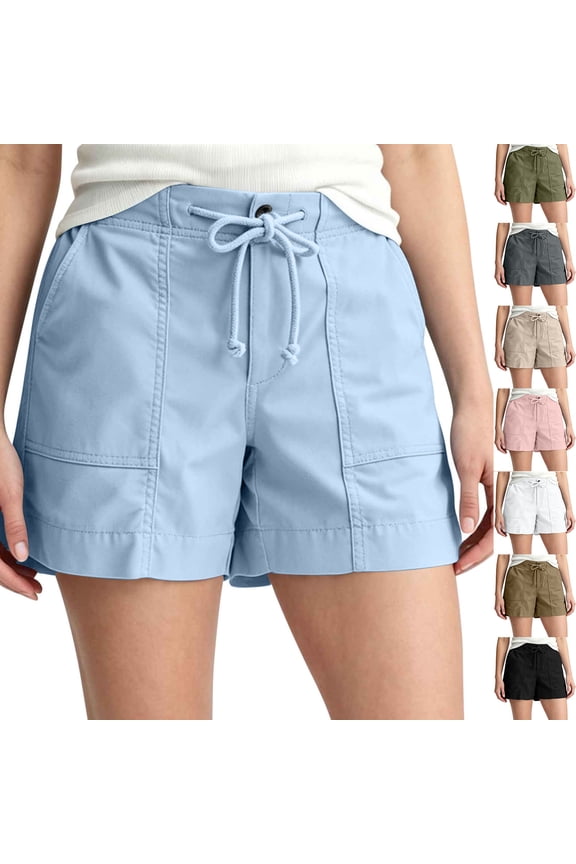 Women's Nylon Blend Weatherproof Shorts, Drawstring High Waisted Flattering Fit Trim, Functional Side Pockets Lightweight Durable Matrix Construction, Summer Outdoor Hiking Trekking Camping
