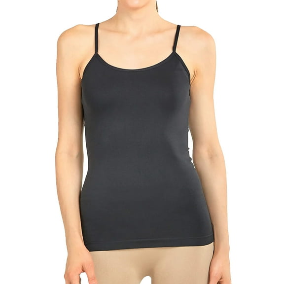 Women's Nylon Camisole Stretch Tank Top Adjustable One Size, Dark.Grey, 1 Pack