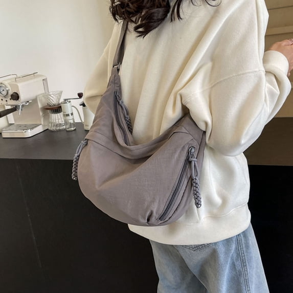 Women's Nylon Crescent Crossbody Bag, Adjustable Strap Casual Shoulder Bag, Large Capacity Water-Resistant Hobo Purse for Everyday & Travel, 8 Colors, One Size