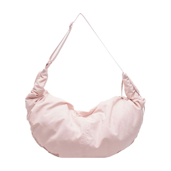 Women's Nylon Crescent Dumpling Bag - Large Capacity Crossbody & Shoulder Bag with Pleated Tassels, Water-Repellent, Stylish Design for Commute, Shopping & Daily Use Pink