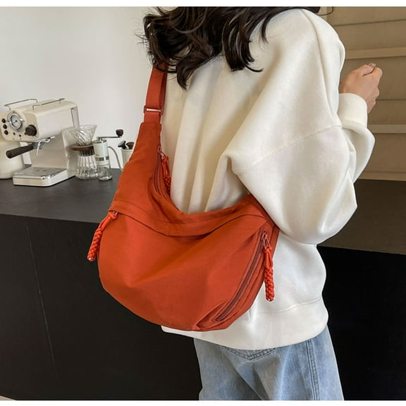 Women's Nylon Crossbody Shoulder Bag - Large 38x33cm Slouchy Halfmoon Bag with Multiple Pockets, Adjustable Strap for Work, Class, Travel & Shopping