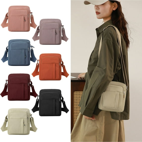Women's Nylon Crossbody Shoulder Bag – Lightweight Water Resistant Purse, Multi-Pocket Organizer, Adjustable Strap, Zipper Closure, Casual Travel, 22x18x10cm