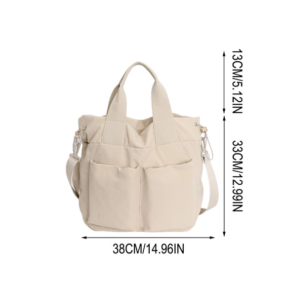 Women's Nylon Crossbody Tote Bag with Multiple Pockets, Lightweight Laptop Work Bag, Mother's Day Gift for Mom Everyday Shoulder Satchel Handbag, White