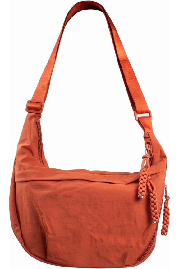 Women's Nylon Hobo Crescent Crossbody Bag, Multi-Pocket Sling Bag, Half Moon Purse