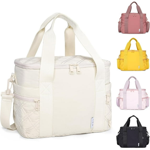 Women's Nylon Lunch Cooler Cute Quilted Lunch Bag Large Leakproof Insulated Lunch Tote Bag for Work Picnic Travel,