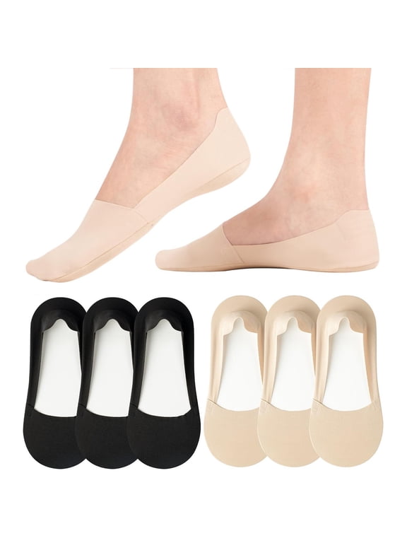 Women's Nylon No Show Socks 6 Pairs, Ultra Thin Invisible Liner Socks for Flats & Loafers, Breathable Silky Low Cut Summer Footies, Black and Nude