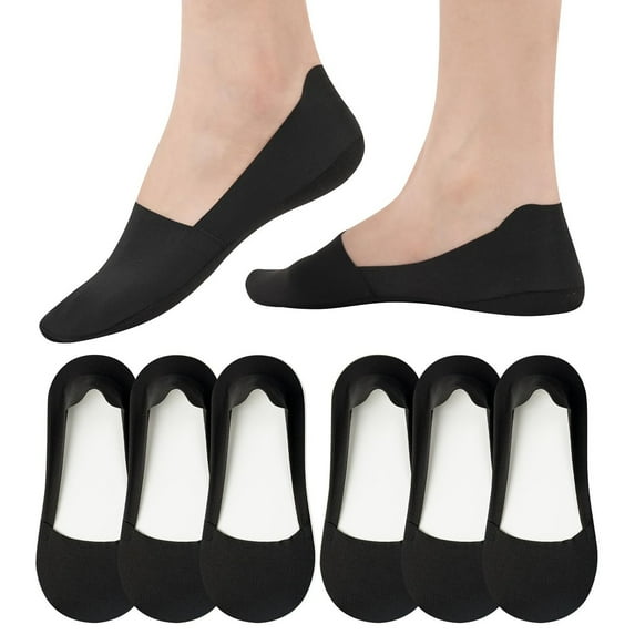 Women's Nylon Non-Slip Low Cut Liner Footies Thin Silk Socks, 6 Pairs, Breathable and Invisible, Ideal for Flats and Loafers, Black