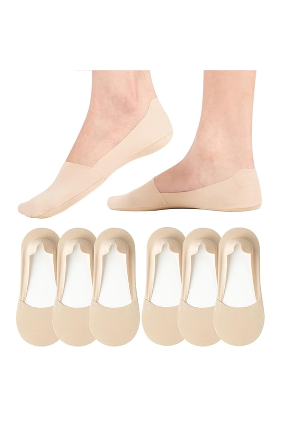 Women's Nylon Non-Slip Low Cut Liner Footies Thin Silk Socks, 6 Pairs, Breathable and Invisible, Ideal for Flats and Loafers, Nude