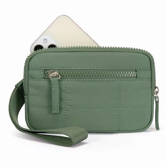 Women's Nylon Quilted Wristlet Wallet with 3 Zipper Compartments - Stylish Travel Card Holder, Anti - theft Function, Perfect for Daily Use and On - the - Go Convenience,Khaki