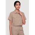 thumbnail image 1 of Women's Nylon Short Sleeve Cropped Button Front Shirt, 1 of 4