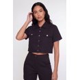 thumbnail image 1 of Women's Nylon Short Sleeve Cropped Button Front Shirt, 1 of 3