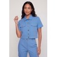 thumbnail image 1 of Women's Nylon Short Sleeve Cropped Button Front Shirt, 1 of 4