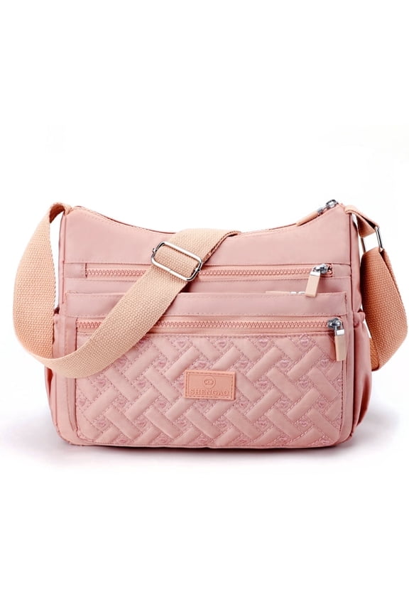 Crossbody Bags for Women & Moms, Multi-Pocket Nylon Handbags Shoulder Purses for Ladies, Pink