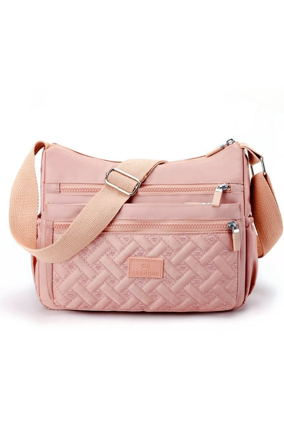 Women's Nylon Shoulder Bag, Multiple Pockets Crossbody Purse Lightweight Handbags for Travel, Office, Pink