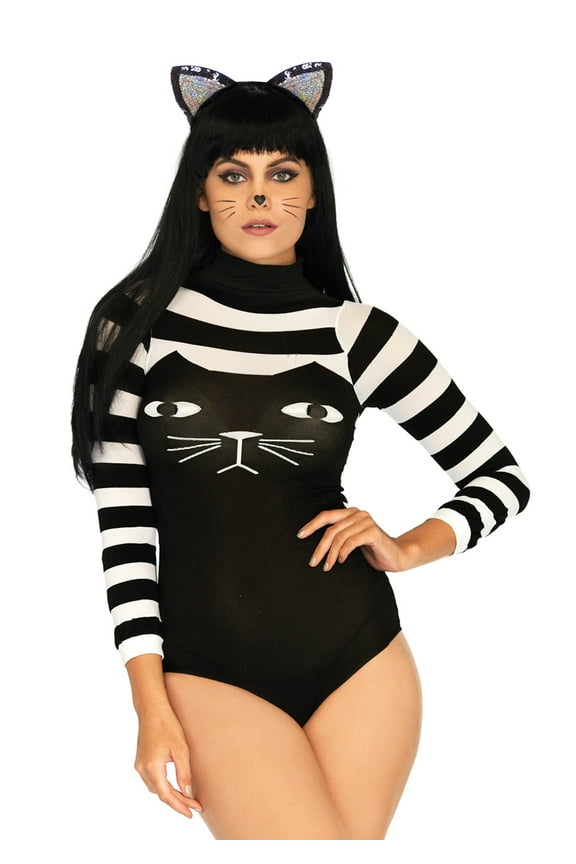 Women's Nylon Spandex Striped Cat Bodysuit