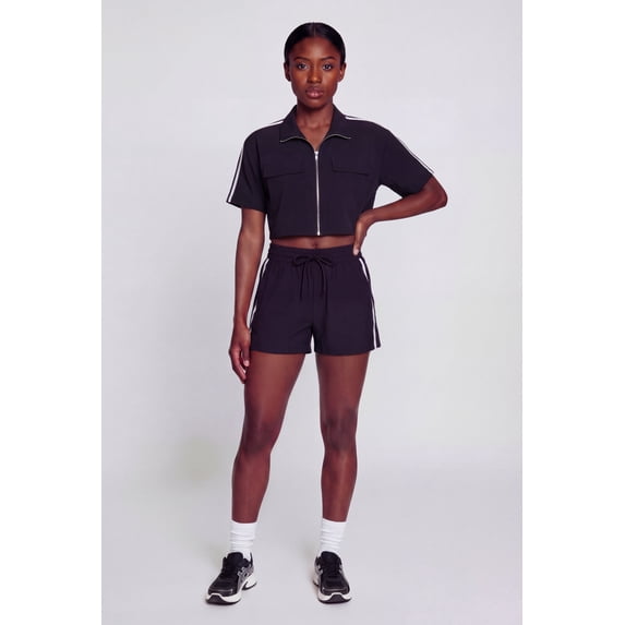 Women's Nylon Varsity Stripe Drawstring Waist Shorts