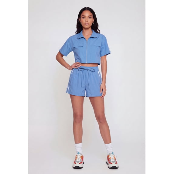 Women's Nylon Varsity Stripe Drawstring Waist Shorts