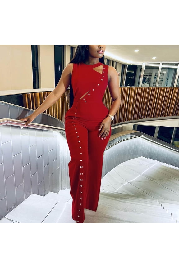 Women's O Neck Jumpsuit Set For Work And Fashionable Look Maternity Rompers And Jumpsuits Long Jumpsuit for Women Pearl Back Jumpsuit Women Wide Leg Jumpsuits Prom Jumpsuits Women Jumpsuits plus