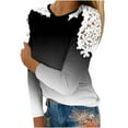 thumbnail image 1 of Women's O-Neck Lace Patchwork Tops Plus Size Long Sleeve Pullover Classic-Fit Hollow Out Gradient T-Shirts, 1 of 5