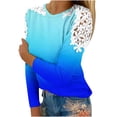thumbnail image 1 of Women's O-Neck Lace Patchwork Tops Plus Size Long Sleeve Pullover Classic-Fit Hollow Out Gradient T-Shirts, 1 of 5