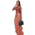 thumbnail image 1 of Women's O-Neck Long Sleeve Pleated Bandage Split A-Line Long Dress, 1 of 19
