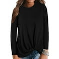 thumbnail image 1 of Women's O-Neck Long Sleeve Tops Knot Waffle Knit Tunic Shirts, 1 of 2