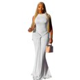 thumbnail image 1 of Women's O-Neck Sleeveless Backless Pleated Ribbons Bandage Hips Wrapped Long Dress, Solid Color, 1 of 20