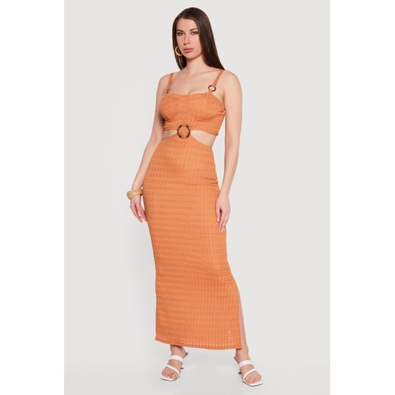 Women's O Ring Cutout Bustier Maxi Dress with Side Slit