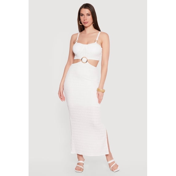 Women's O Ring Cutout Bustier Maxi Dress with Side Slit