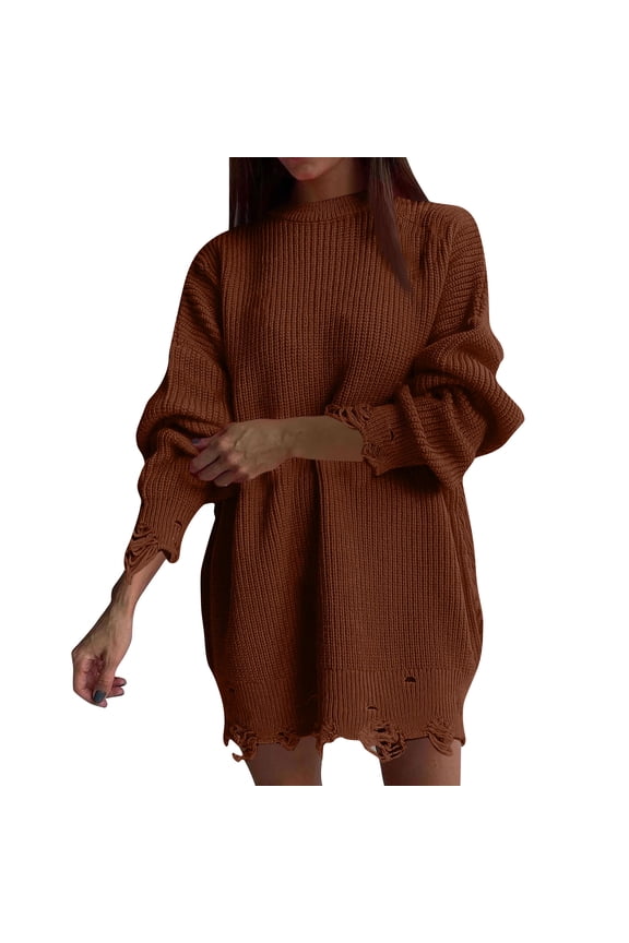 Women's O-neck Oversized Sweaters Long Sleeve Pullover Loose Chunky Knit Jumper for Winter Season, Casual and Comfortable Fashion Top,Coffee,L