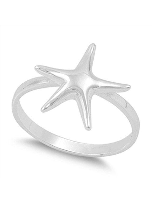 Women's Ocean Starfish Fish Promise Ring 925 Sterling Silver Band Jewelry Female Male Unisex Size 7