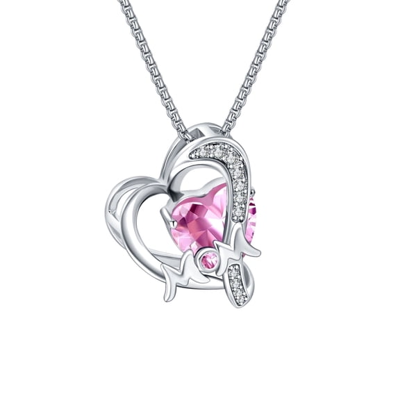 ROSIANNA Silver Tone Heart Pendant Necklace for Women, Pink Crystal, Rhinestone Accents