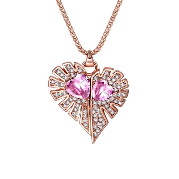 ROSIANNA Angel Wings Heart Clear Tourmaline, Opal Necklace Pendant, 925 Sterling Silver