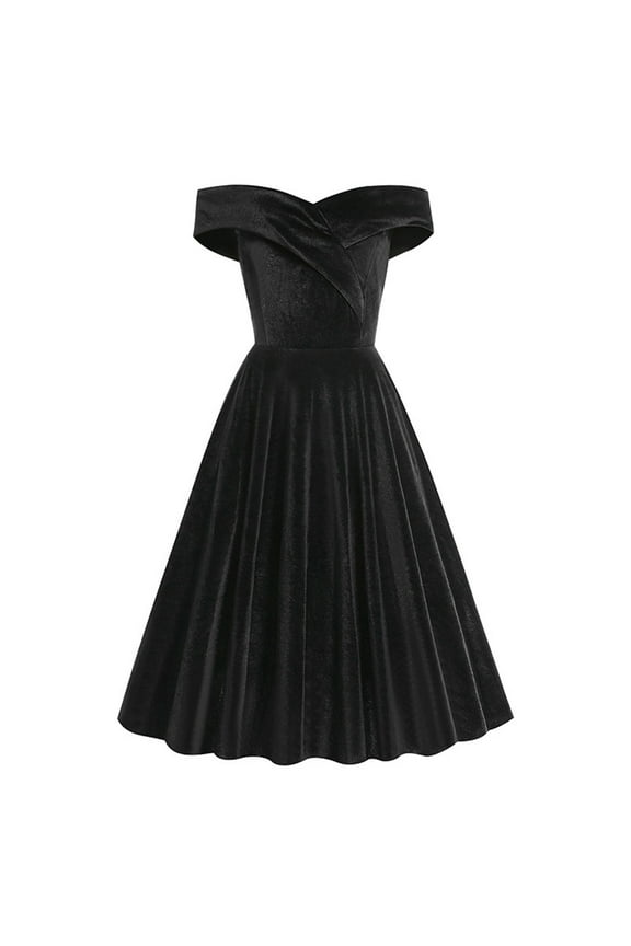 Women's Off Shoulder A Line Vintage Wedding Guest Cocktail Dress Velvet Elegant Swing 1950s Evening Prom Dress