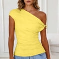 thumbnail image 1 of Women's Off Shoulder Asymmetrical Short Sleeve Top with Metal Buckle Detail, 1 of 9