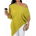 thumbnail image 1 of Women's Off Shoulder Asymmetrical Tops Dressy Dolman Sleeve Ruched Going Out Blouse Dress Top Matcha Green L, 1 of 9