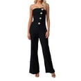 thumbnail image 1 of Women's Off Shoulder Button Detail Jumpsuit - Flared Pants, Summer, S-XXL, 1 of 3